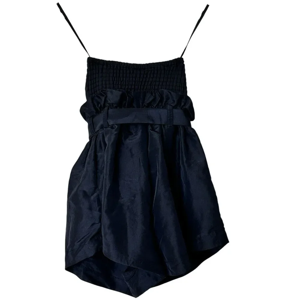 Free People XS Black Scalloped Dressy Filmore sleeveless belted Romper